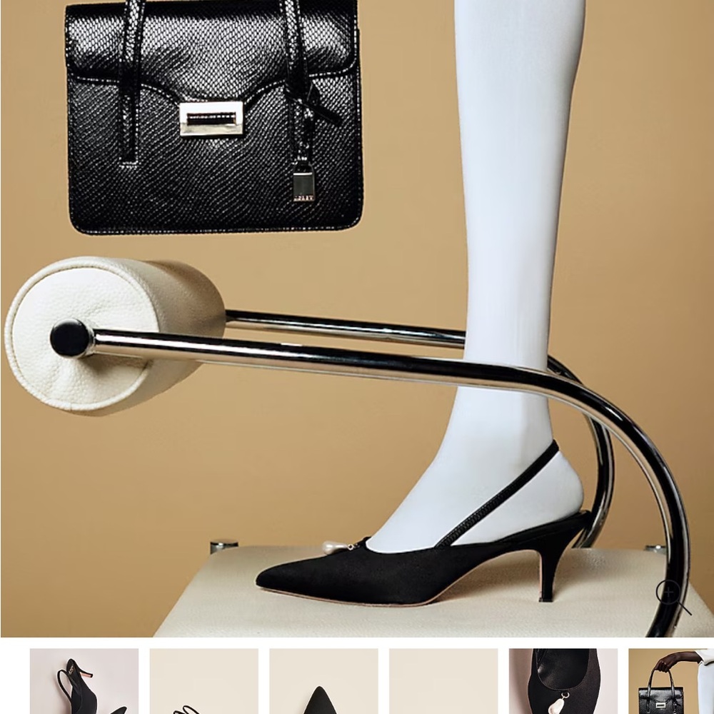 Made-in-Italy Colette satin slingback heels with pearls. Worn once! $268 Retail